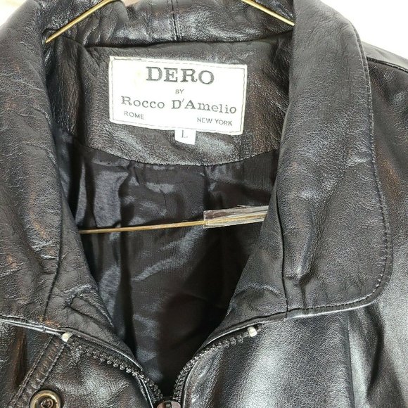 Dero by Rocco D'Amelio Vintage Womens Jacket Black Leather Zip Pockets Lined L - Picture 2 of 5